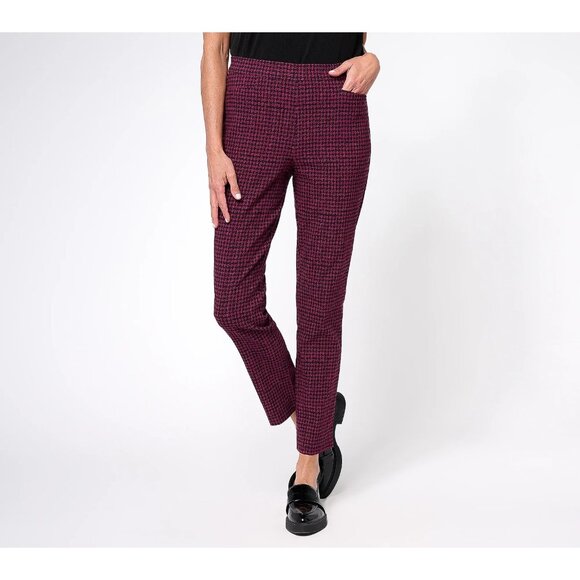 Susan Graver Printed Textured Woven Ankle Pants Wine/Black Reg 16 A610548 - Picture 1 of 2